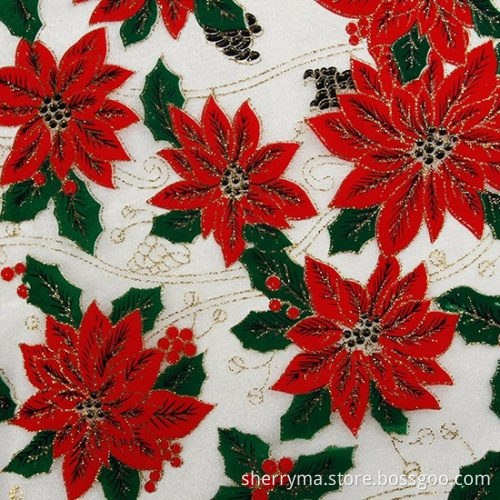 100 Nylon santa claus pattern printed flores de tela metallic organza christmas fabric for garment